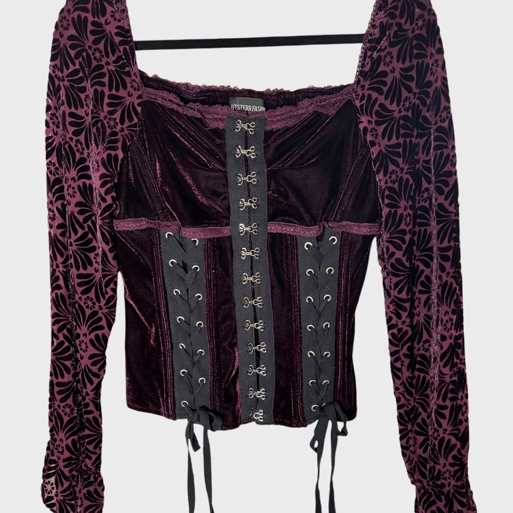 Western Fashion Long Sleeve Velour Corset Top